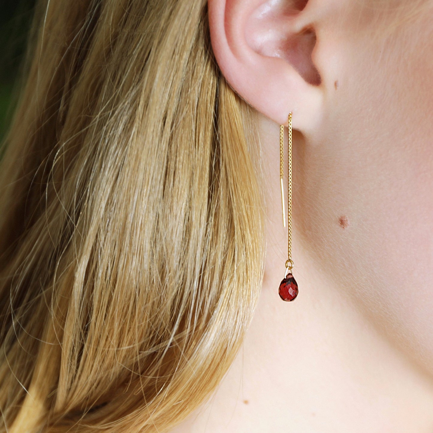 Garnet Threader Earrings - Gold - Boutique Baltique