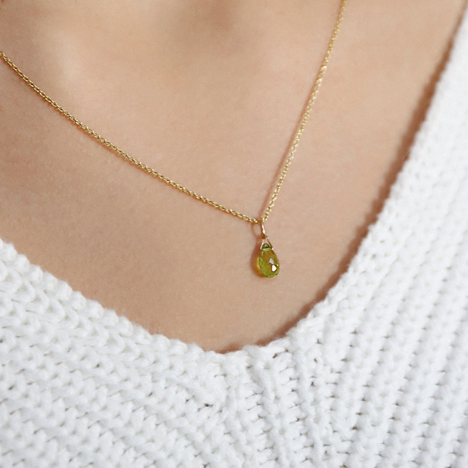 Genuine Peridot Drop Necklace in Gold, Rose Gold or Silver - August Birthstone - Crystal Gemstone Necklace, Personalized Gift For Women