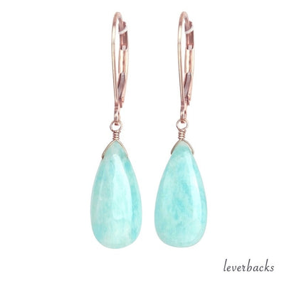 Large Amazonite Earrings, Natural Blue Gemstone Dangle Earrings in 14k Gold Filled, 14k Rose Gold or Sterling Silver, Gift for Women