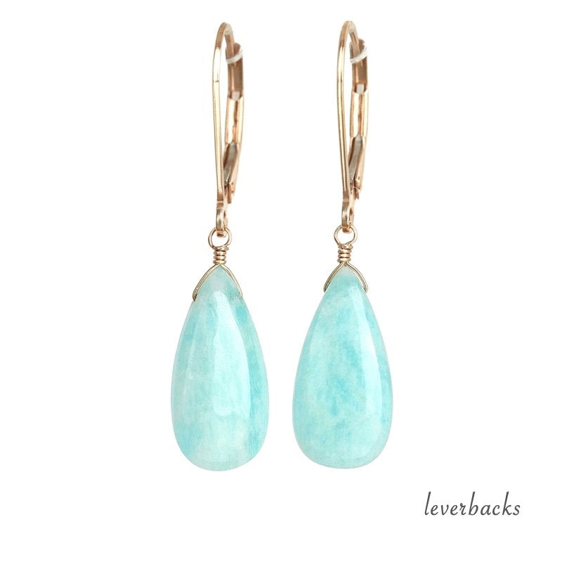 Large Amazonite Earrings, Natural Blue Gemstone Dangle Earrings in 14k Gold Filled, 14k Rose Gold or Sterling Silver, Gift for Women