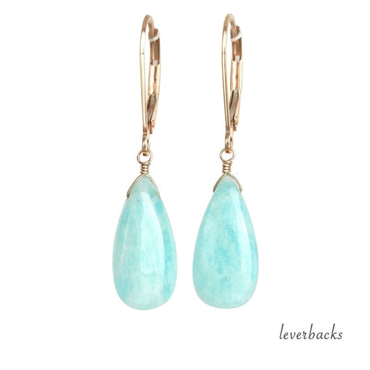 Large Amazonite Earrings, Natural Blue Gemstone Dangle Earrings in 14k Gold Filled, 14k Rose Gold or Sterling Silver, Gift for Women