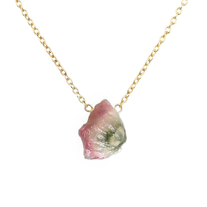 Raw Watermelon Tourmaline Necklace in 14k Gold