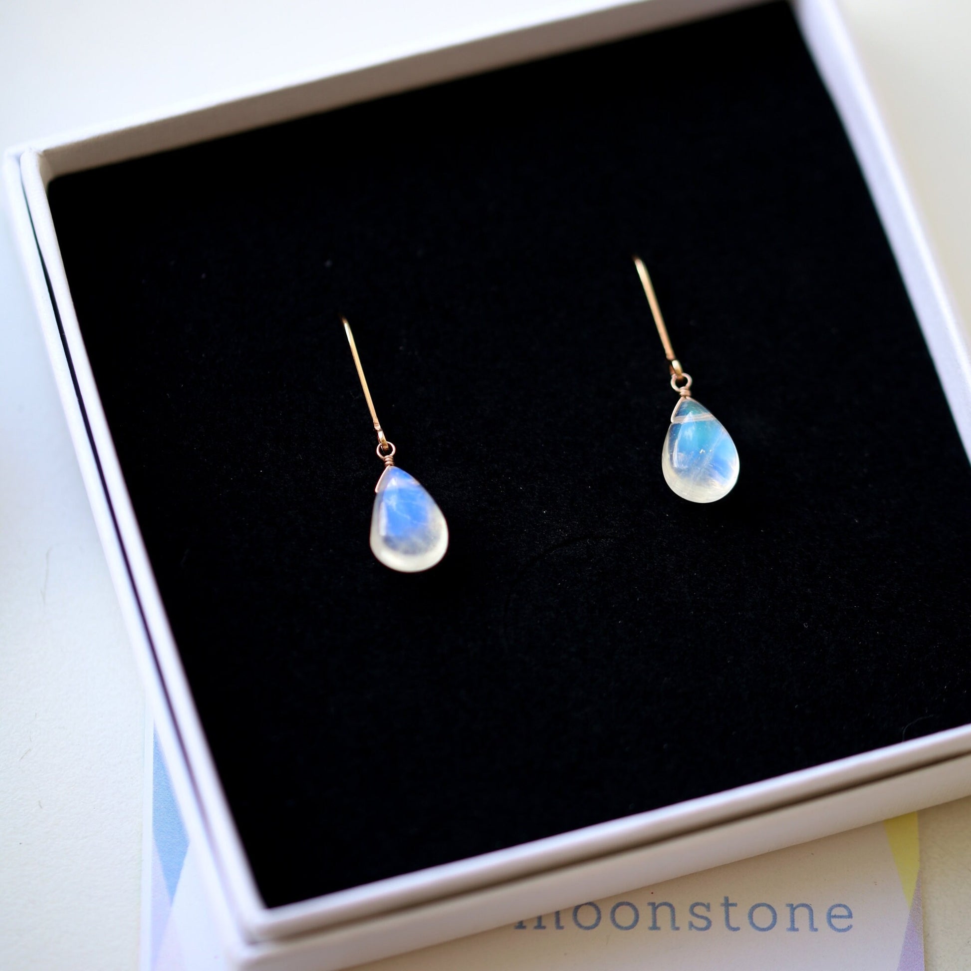 Rainbow Moonstone Earrings in 14k Gold, White, Rose Gold or Sterling Silver, Leverback Earrings, Wire Wrap gemstone drop, Gift for Women