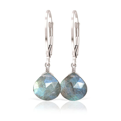 14k White Gold Labradorite Dangle Earrings