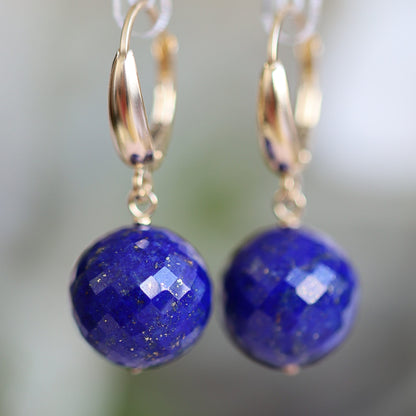 14k Gold Lapis Lazuli Earrings, Disco Ball Earrings, Solid Rose Gold, Dangle Drop Earrings, Handmade Jewelry