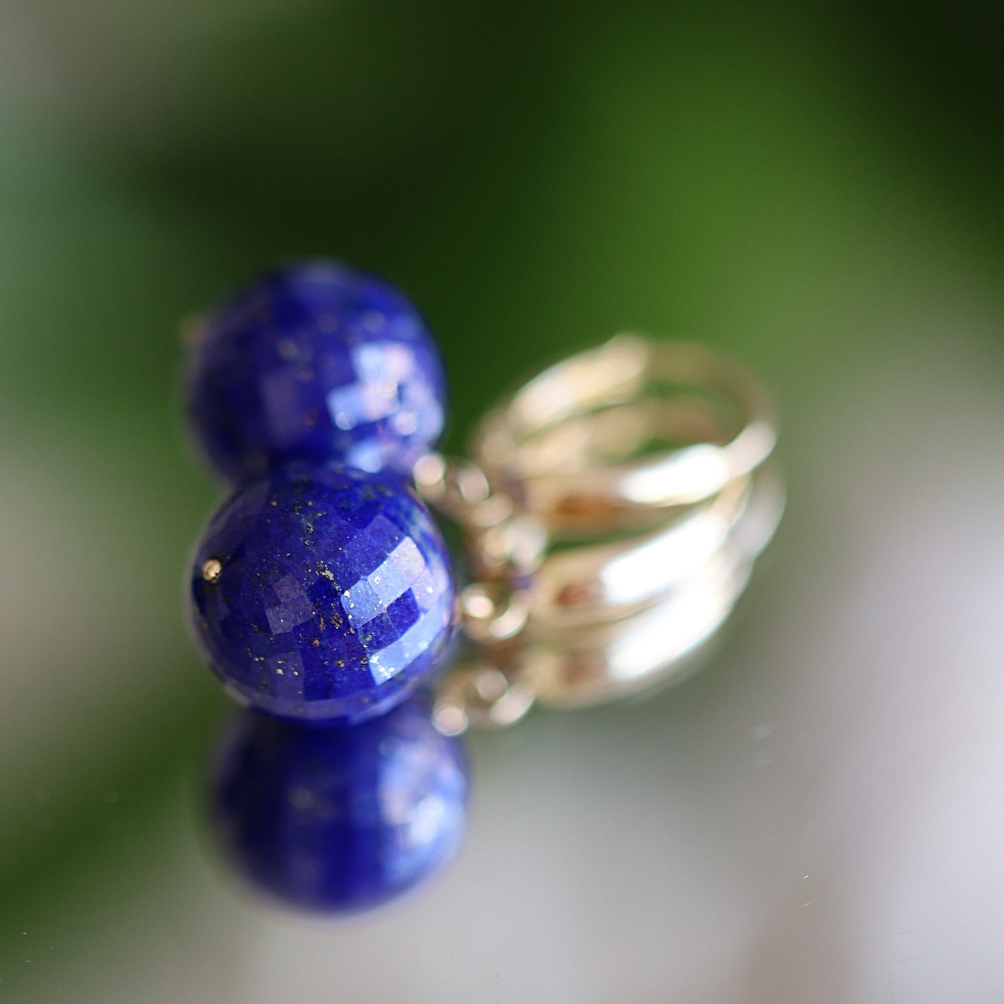 14k Gold Lapis Lazuli Earrings, Disco Ball Earrings, Solid Rose Gold, Dangle Drop Earrings, Handmade Jewelry