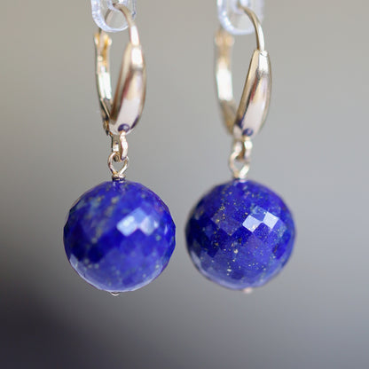 14k Gold Lapis Lazuli Earrings, Disco Ball Earrings, Solid Rose Gold, Dangle Drop Earrings, Handmade Jewelry