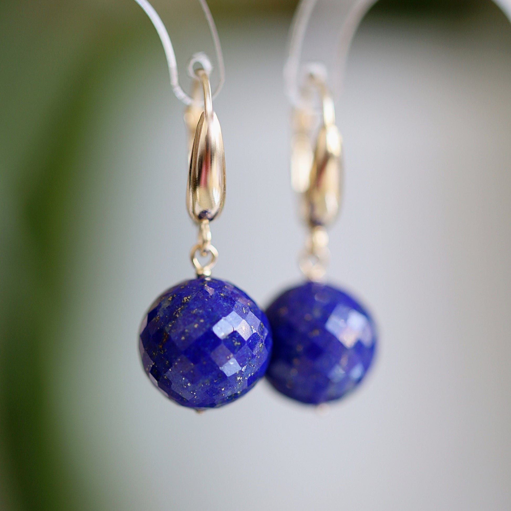 14k Gold Lapis Lazuli Earrings, Disco Ball Earrings, Solid Rose Gold, Dangle Drop Earrings, Handmade Jewelry