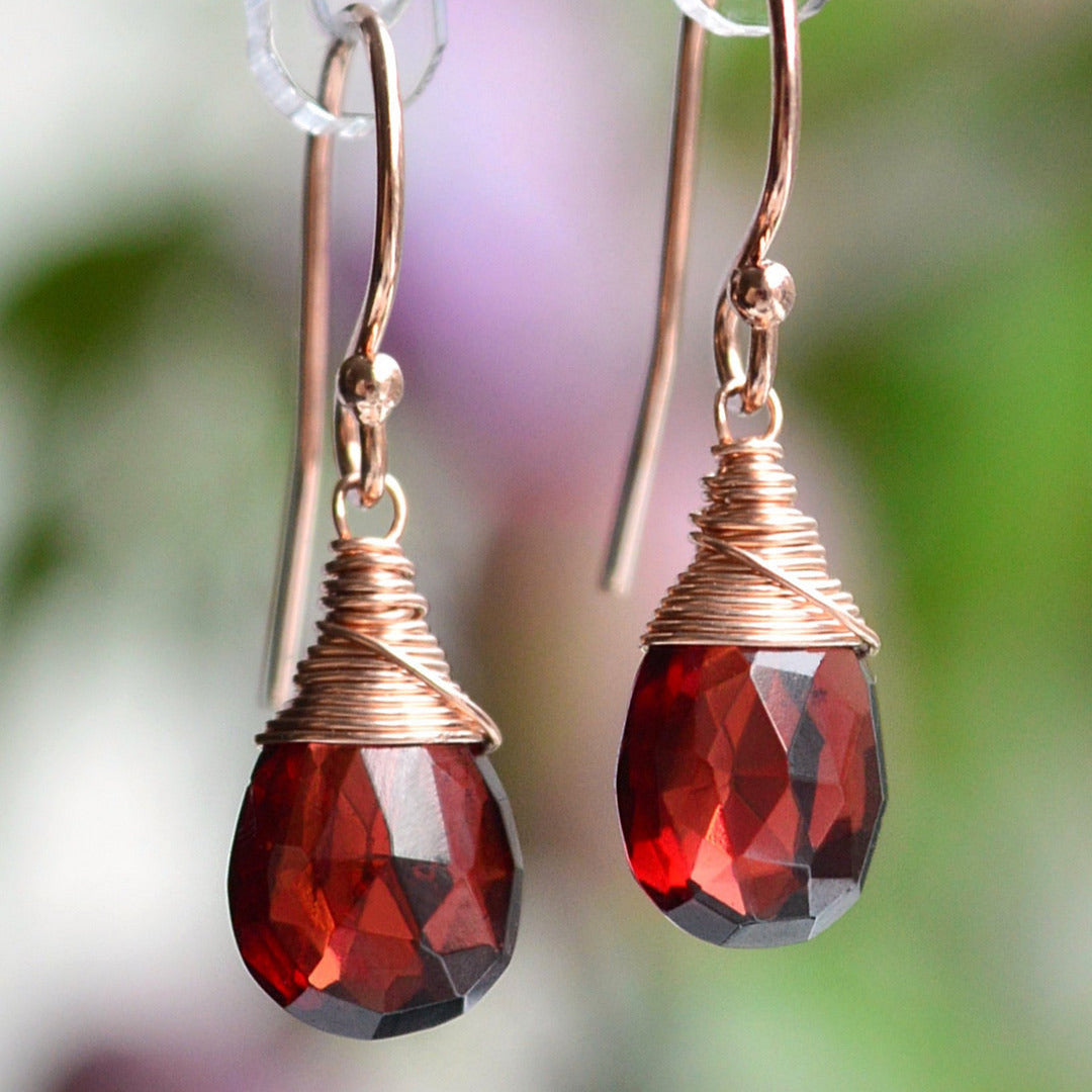 Mozambique Garnet earrings in 14k Rose Gold