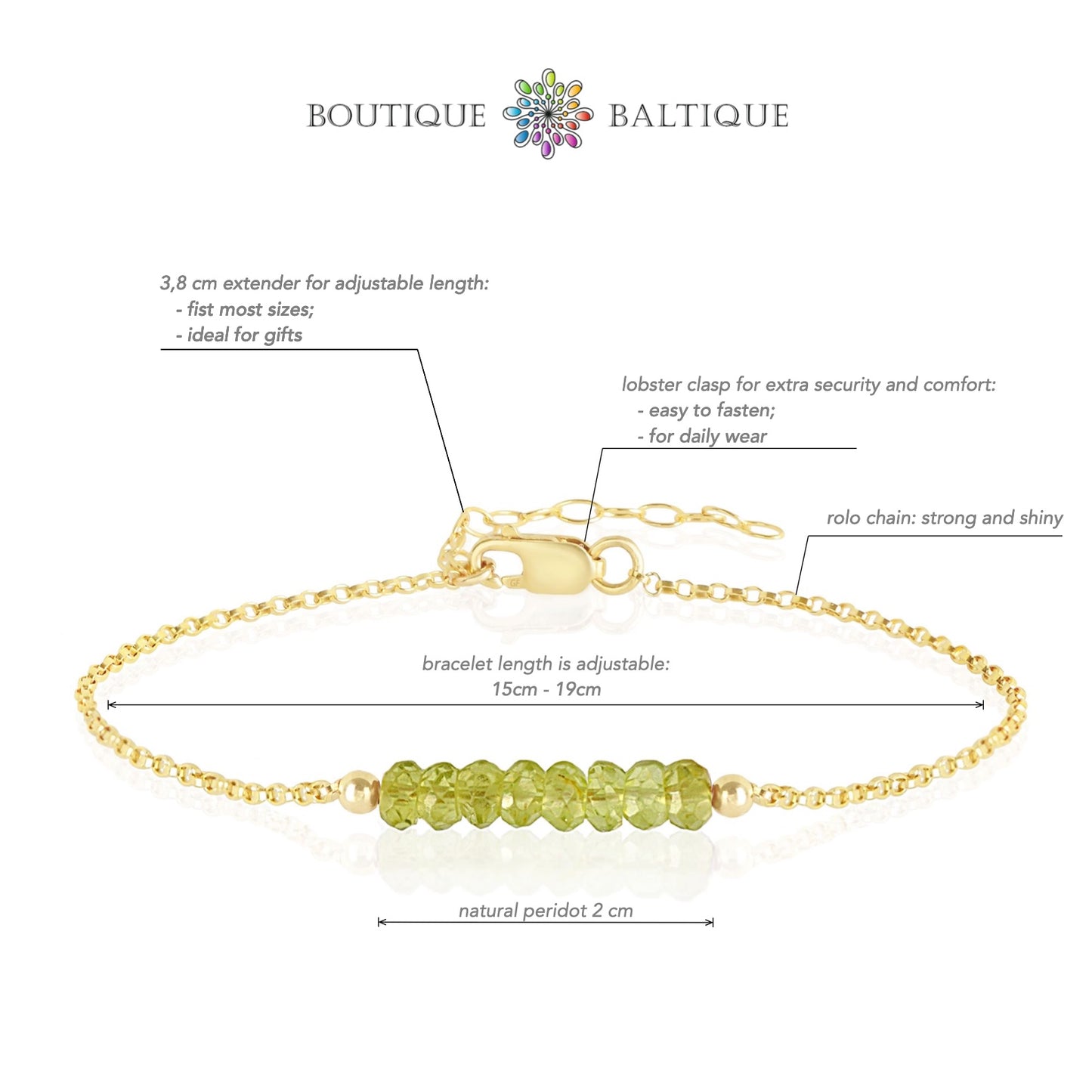 Peridot Bracelet with initials - Boutique Baltique 