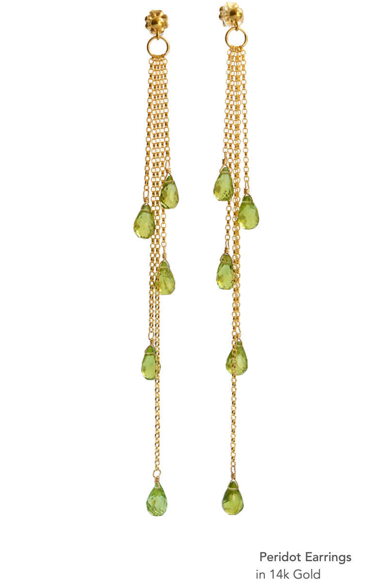 Peridot Long Shoulder Earrings in 14k Gold - Boutique Baltique